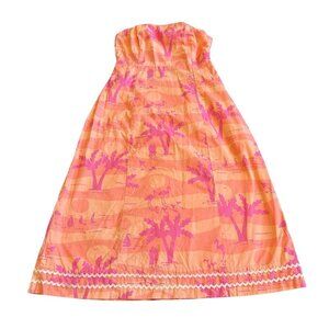 Lilly Pulitzer Strapless Palm Tree Sunset Beach Dress 100% Cotton Size 2 Women's